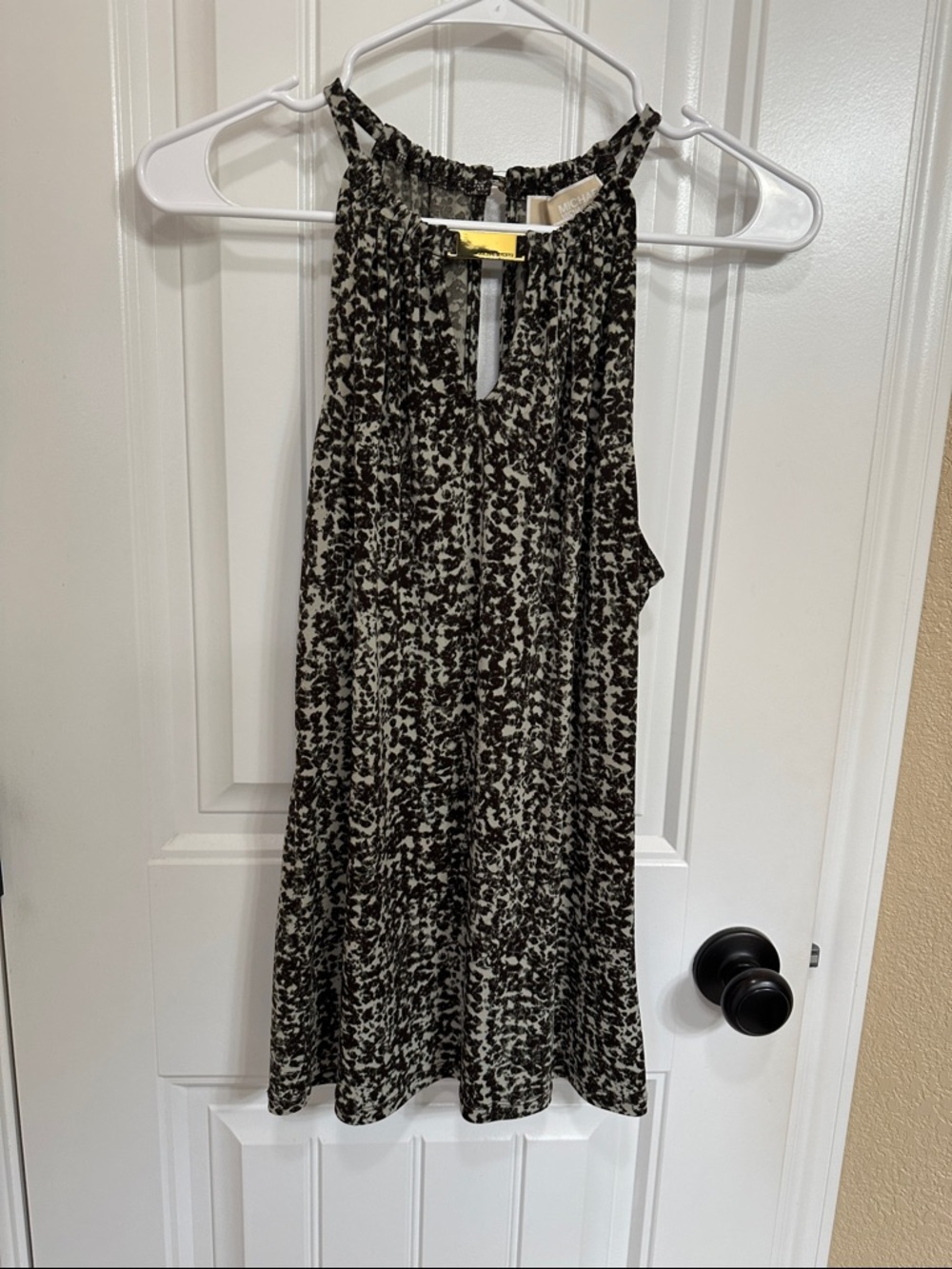 Michael Kors Black and Tan Printed Sleeveless Tank
